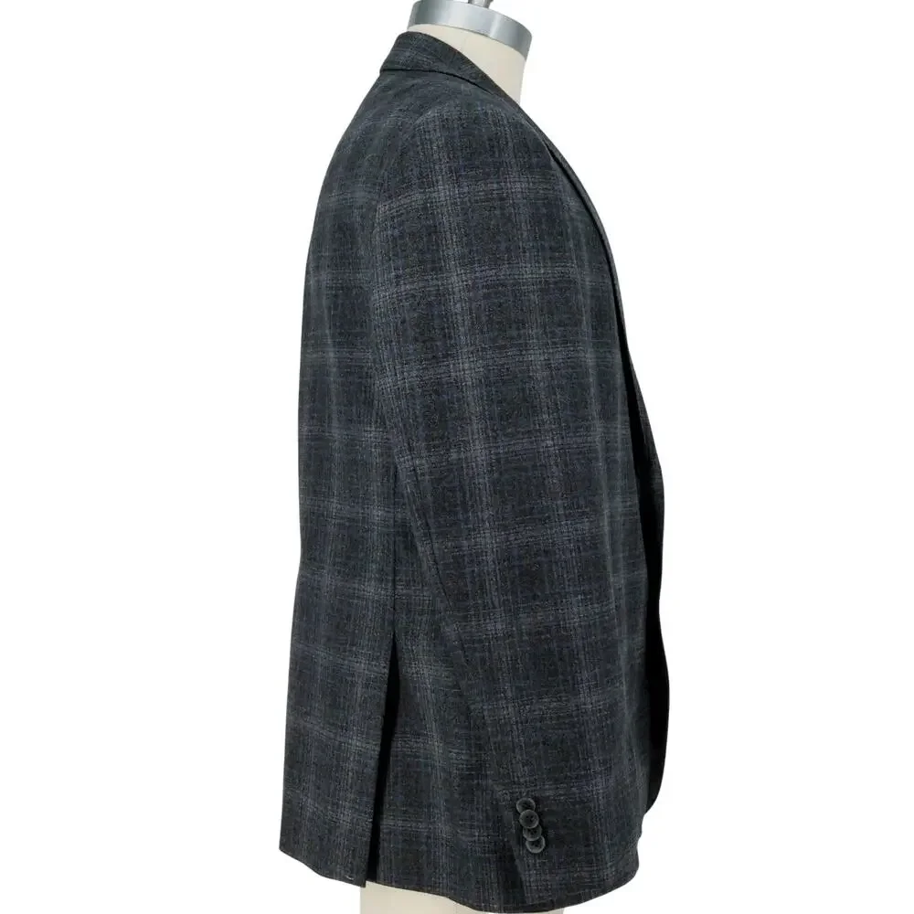Joseph Abboud Sport Coat Mens 46R Gray Plaid Wool Jacket Lined Blazer Preppy